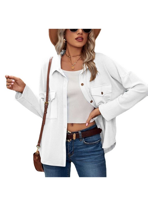 Дамска риза, с копчета, полиестер/памук, бяла