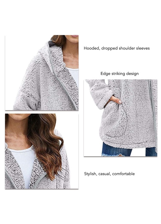 Női kapucnis kabát, poliészter, világosszürke