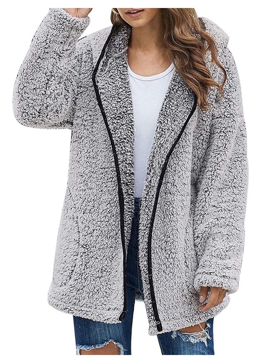 Дамско яке с качулка, полиестер, сиво