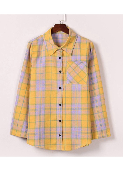 Női ing, kockás, poliészter, sárga