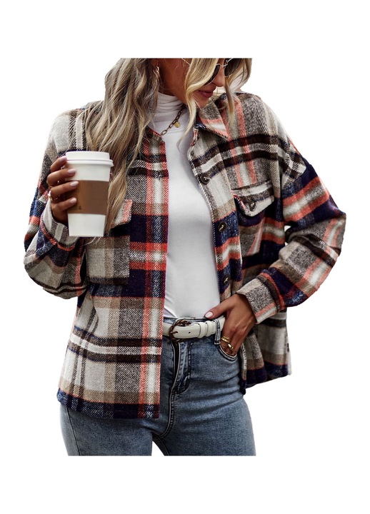 Női ing, kockás mintás, 2 zsebes, poliészter, többszínű, M INTL