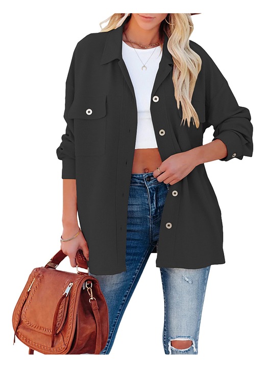 Дамска риза, с копчета, странични джобове, полиестер, черна