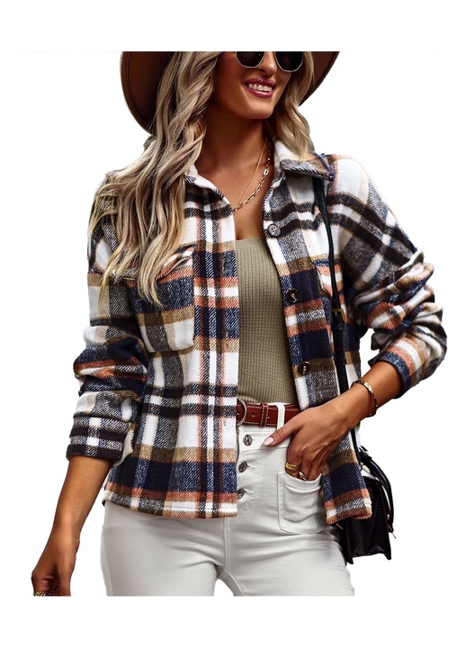 Női ing, kockás mintával, 2 zsebes, poliészter, többszínű
