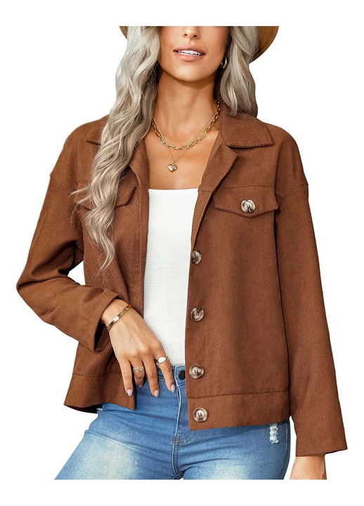 Női kabát, bársony, álzsebek, barna