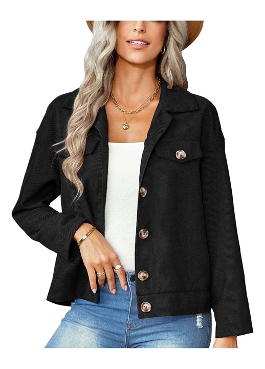 Női kabát, bársony, álzsebek, fekete