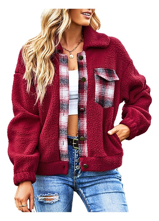 Női téli kabát, gyapjú, piros