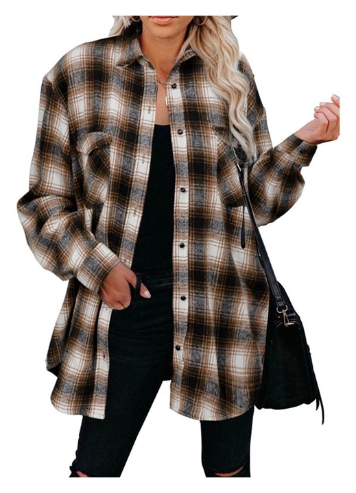 Női alkalmi ing, klasszikus kockás mintás, poliészter, többszínű