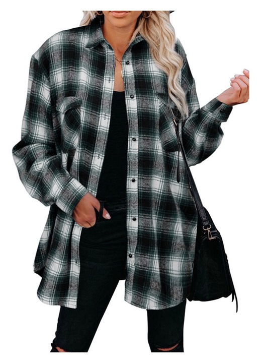 Női alkalmi ing, klasszikus modell, kockás, poliészter, többszínű