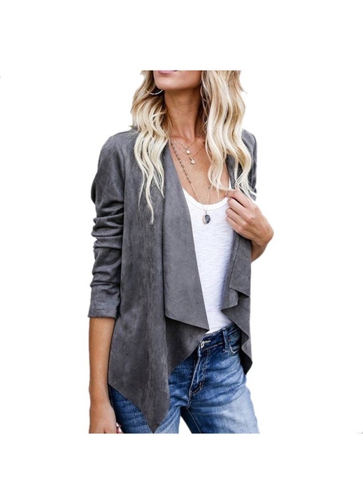 Дамско яке, велур, сиво