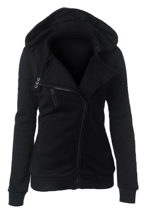 Női kabát, kapucnival, poliészter, fekete