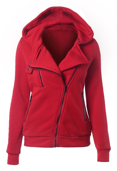 Női kabát, kapucnival, poliészter, piros