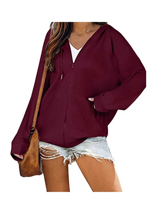 Дамска качулка, ежедневна, полиестер, виненочервена, 2XL INTL