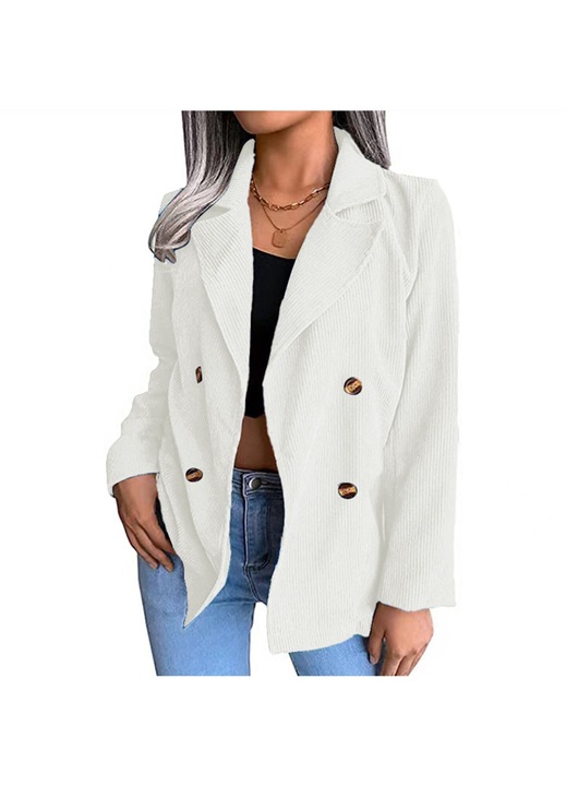 Дамско яке, полиестер, V-образно деколте, бяло