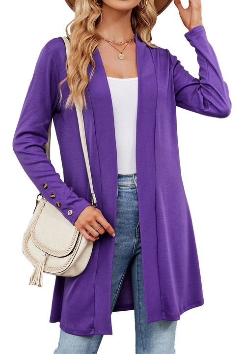 Női hosszú kardigán, pamut, lila