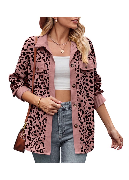 Дамско яке с леопардов принт, полиестер, розово/черно
