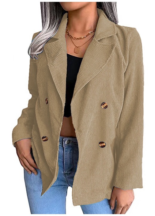 Дамско яке, полиестер, V-образно деколте, бежово