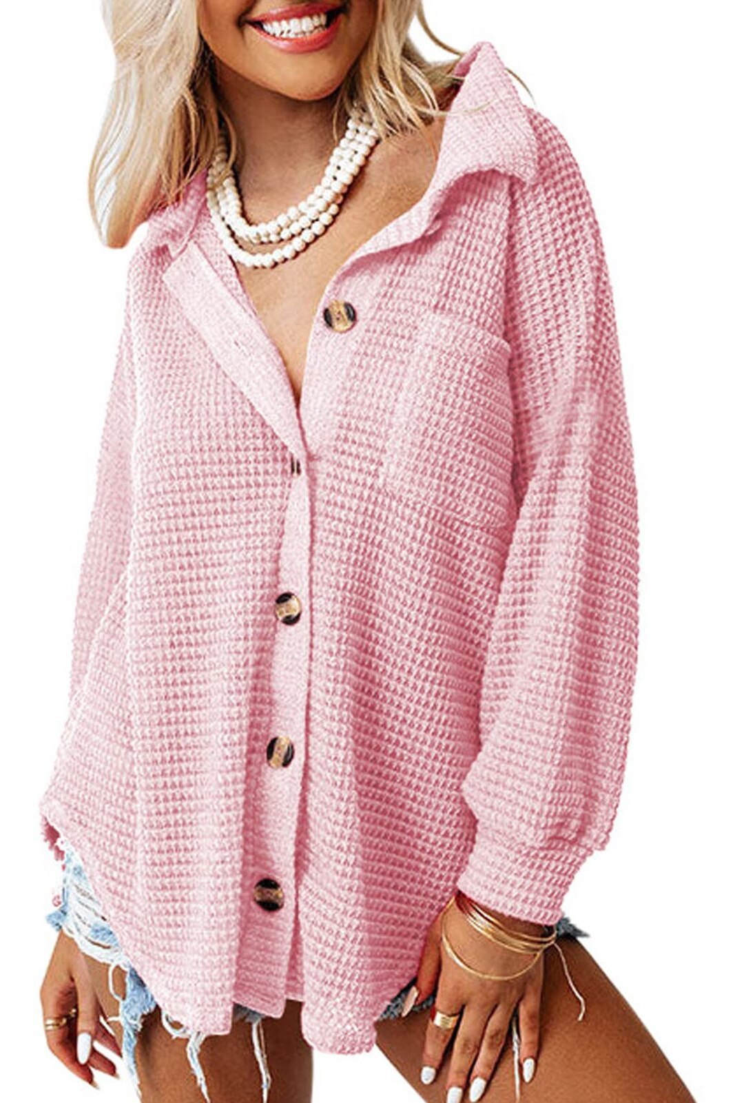 Cardigan pentru femei, tricot, pentru toamna, roz, 2XL INTL - eMAG.ro