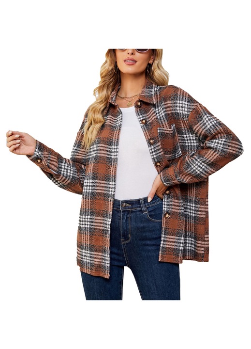 Női ing, kockás mintás, gombos, poliészter, többszínű