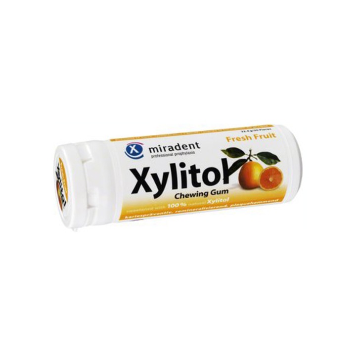 Guma Miradent Xylitol, Fructe, 30 pastile, 30g, de la 3 ani