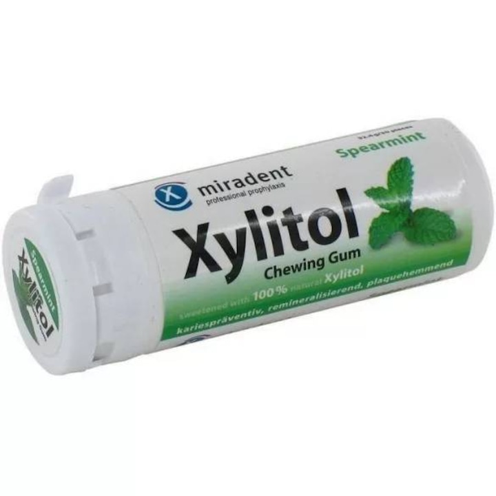 Guma Miradent Xylitol, Spearmint, 30 pastile, 30g, de la 3 ani