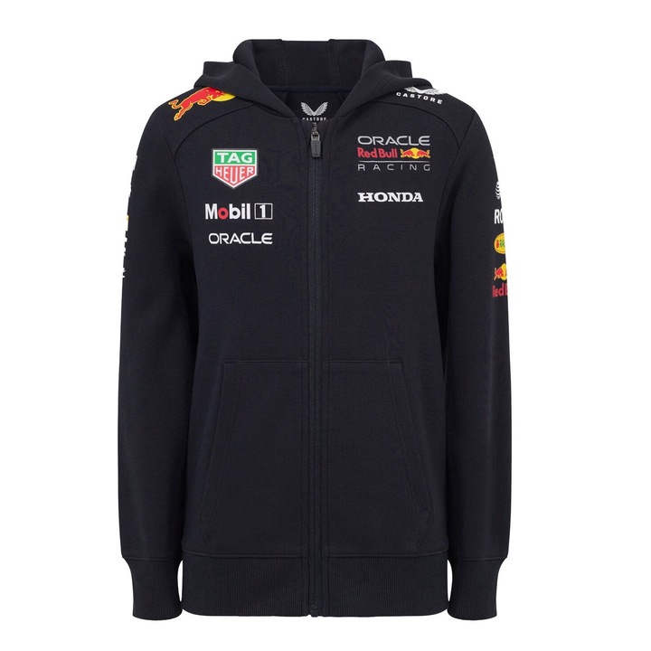 Детска суичър с качулка Oracle Red Bull Racing Full Zip 2025, Унисекс, Тъмносин, 7-8 години