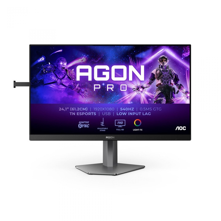 Монитор AOC AG246FK, 23.8'' Gaming monitor, Ultra-Fast TN eSports panel, AG, 16:9, FHD 1920x1080, 400cd/m2, 1000:1, 0.3ms, 540Hz, sRGB, Adaptive Sync, PiP +PbP, Flicker Free, Low Blue Light, 2x HDMI, DisplayPort, 4x USB, Audio Out, HAS, Swivel, Ti AG246FK