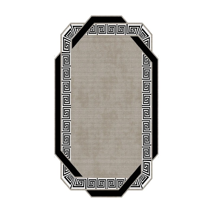 Covor ALN600182KR07, poliester, forma dreptunghiulara, 160x230 cm, crem/negru