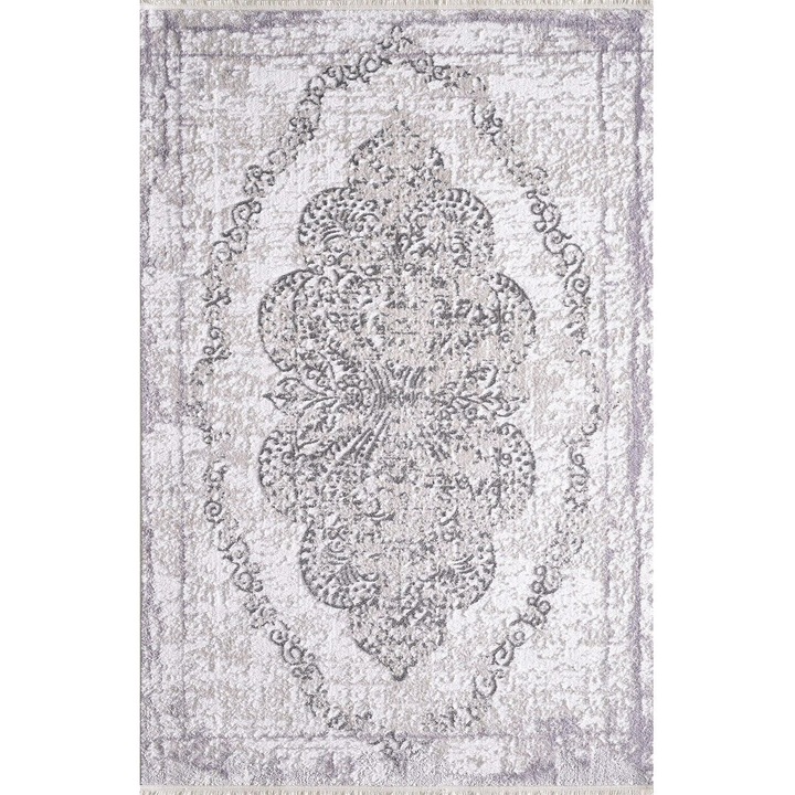 Covor Jasmine 1423, poliester, forma dreptunghiulara, 160x230 cm, gri/alb