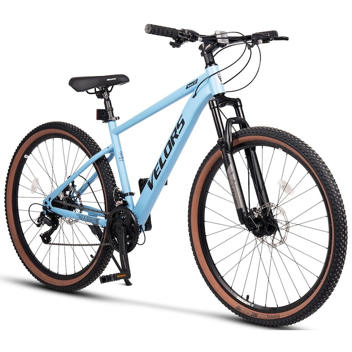 MTB велосипед с 27 "5" колела, предно окачване, последователни лостове, индекс M50/SunRun оборудване, дискови спирачки, 21 скорости, синьо/черно, Velour Boost 27" планински велосипед със стоманена рамка и интегрирани кабели