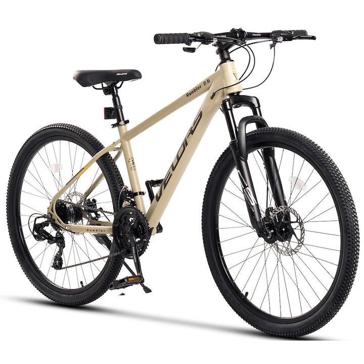 MTB велосипед с 26" колела, предно окачване, секвенциални скоростни лостове, оборудване Shimano/SunRun, дискови спирачки, 21 скорости, маслинено/черно, планински велосипед велур Rambler 2.6 със стоманена рамка и интегрирани кабели