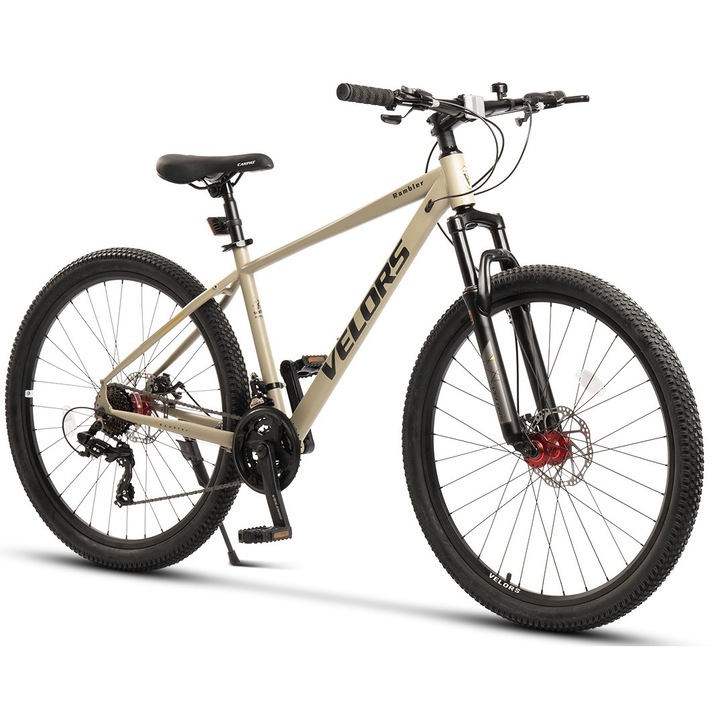 MTB велосипед с 27 "5" колела, предно окачване, последователни лостове, оборудване Shimano/Carpat, дискови спирачки, 21 скорости, маслинено/черно, планински велосипед Velors Rambler 2.7 със стоманена рамка и интегрирани кабели