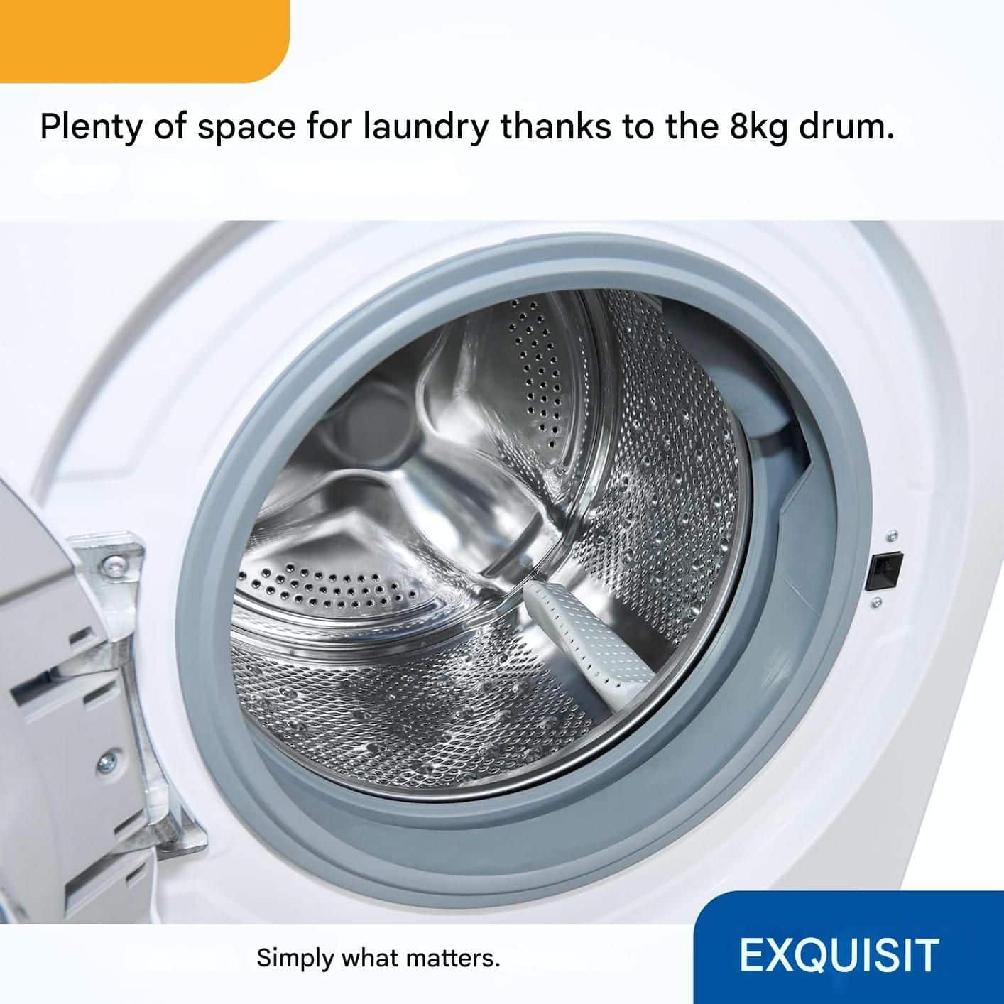 Masina de spalat rufe cu uscator, Exquisit, capacitate 9 kg, 15 programe de spalare, mod ECO, 1400 rpm, pornire intarziata, control eletronic al balansului, ajustare automata a consumului, filtru pentru scame, afisaj LED, Child Lock, semnal acustic, alb