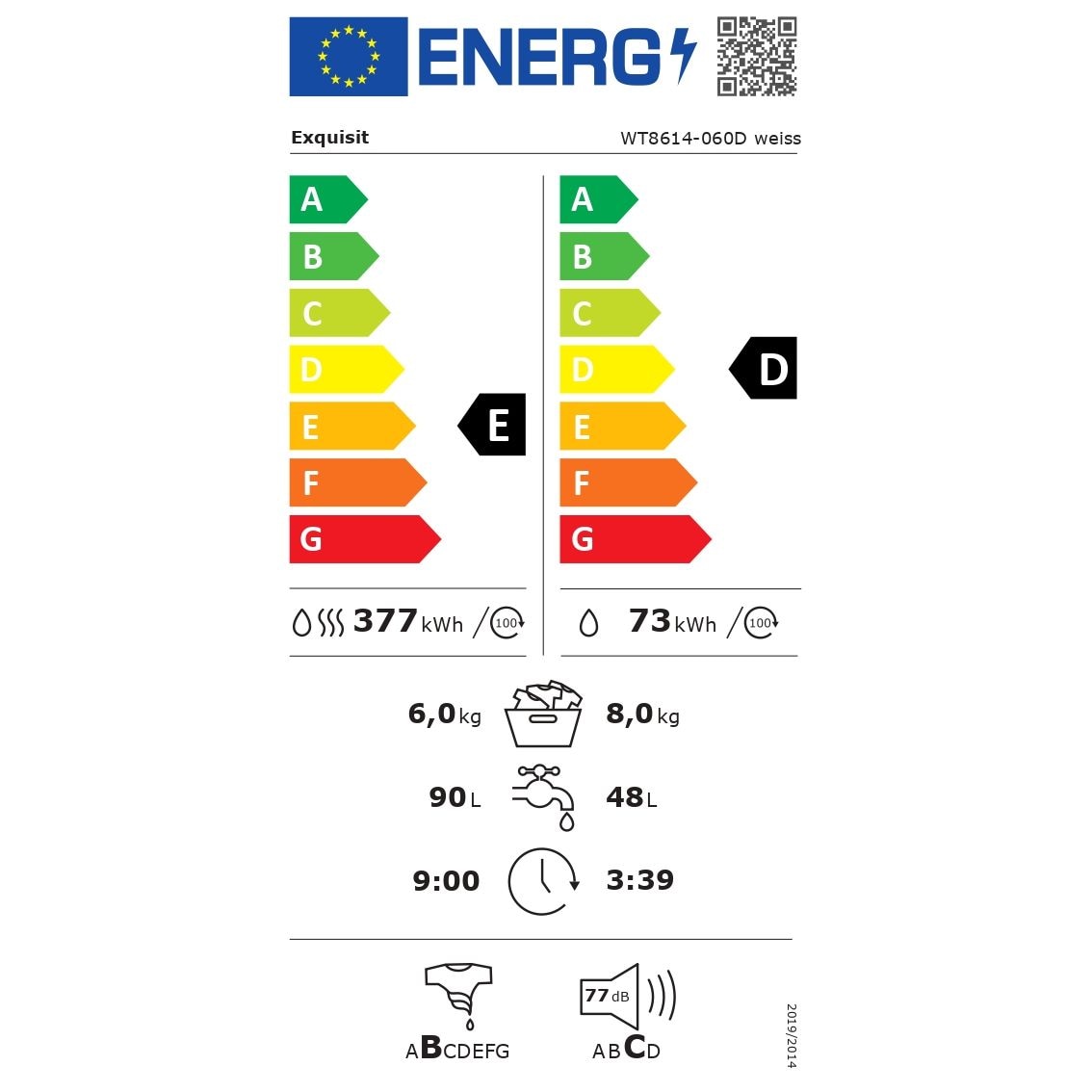 Masina de spalat rufe cu uscator, Exquisit, capacitate 9 kg, 15 programe de spalare, mod ECO, 1400 rpm, pornire intarziata, control eletronic al balansului, ajustare automata a consumului, filtru pentru scame, afisaj LED, Child Lock, semnal acustic, alb