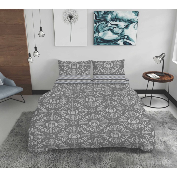 Dupla ágynemű 100% Cotton Ranforce 4db extra nagy, lepedő 240x260 cm, paplan 200x220 cm, 2 párnahuzat 50x70 cm, szürke ALC2