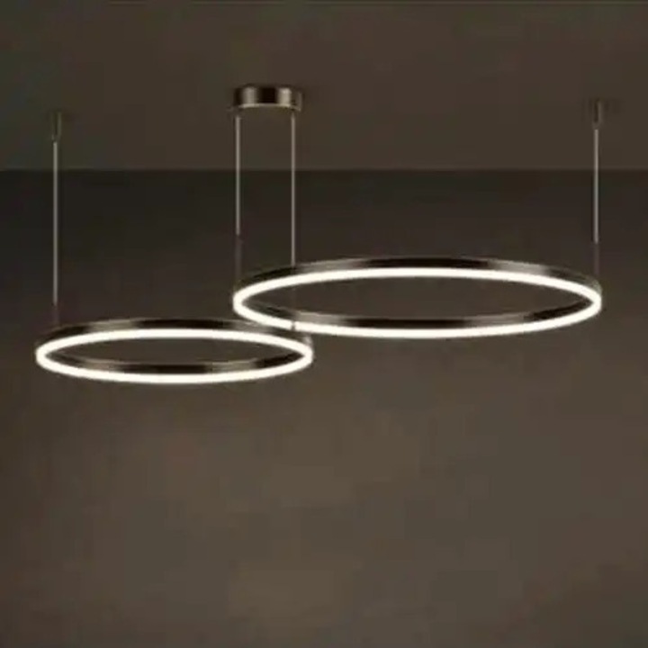 Lustra LED cu 3 tipuri de lumina si telecomanda, maro, rotunda, 114W, intensitate reglabila, lumina rece/neutra/calda, 60x60x100cm, IP21, suspendata, montaj tavan, LED CONCEPT