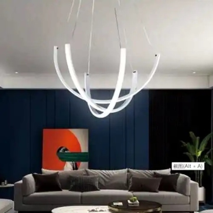 Lustra LED suspendata cu telecomanda, alba, rotunda, 122W, 3 functii de lumina, calda/naturala/rece, intensitate reglabila, dimensiune 50x50x120cm, IP21, montaj tavan, LDC