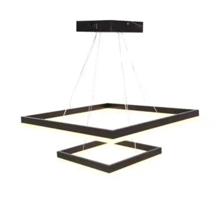 Lustra LED cu 3 tipuri de lumina si telecomanda, maro, patrata, 112W, intensitate reglabila, lumina rece/neutra/calda, 50x50x100cm, IP21, suspendata, montaj tavan, LED CONCEPT