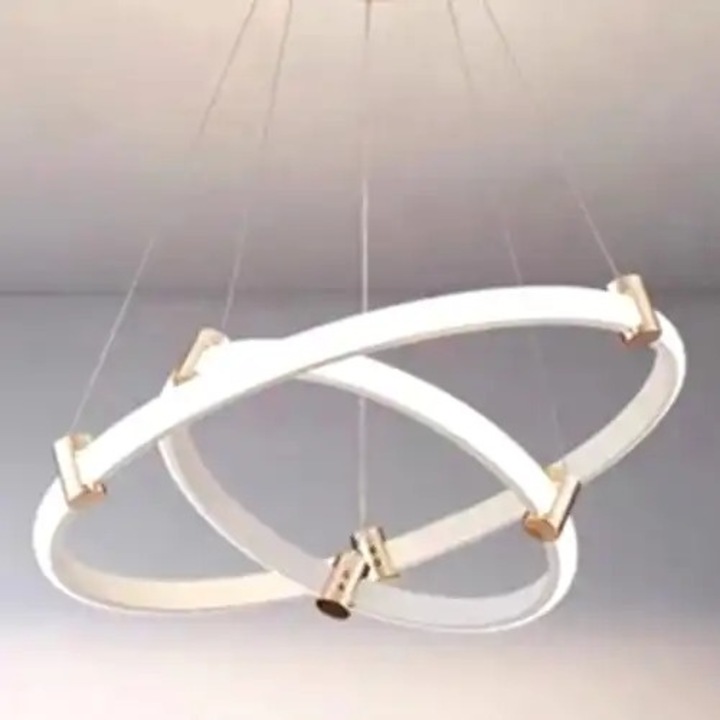 Lustra LED, telecomanda inclusa, alba, rotunda, 65W, trei tipuri de lumina, calda, neutra si rece, intensitate reglabila, dimensiuni (L, l, h) 60x60x100cm, clasa protectie IP21, montaj tavan