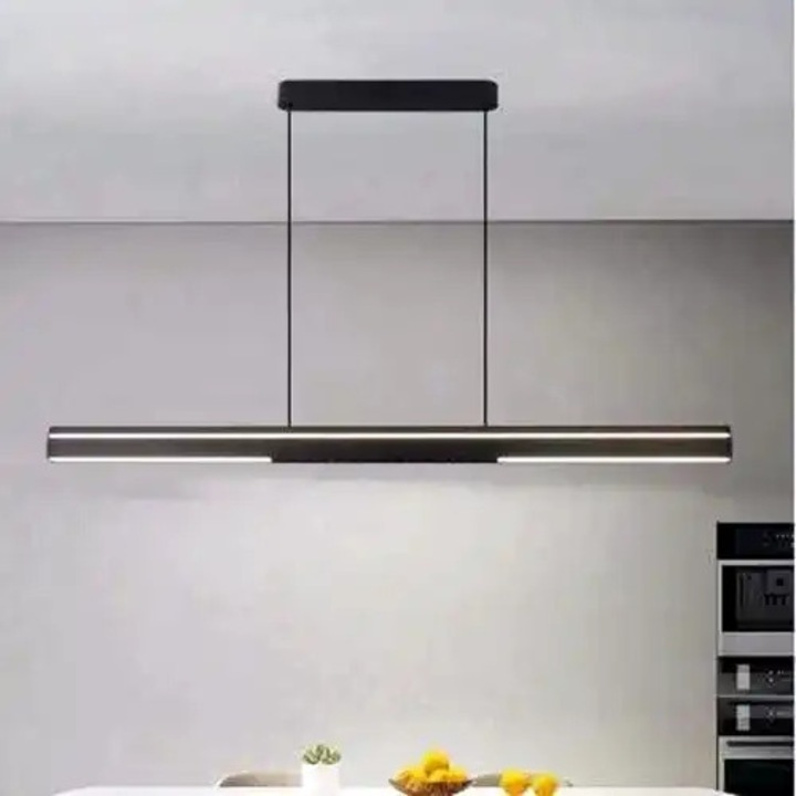 Lustra LED cu 3 tipuri de lumina si telecomanda, neagra, liniara, 100W, intensitate reglabila, lumina rece/neutra/calda, 120x8x100cm, IP21, suspendata, montaj tavan, LED CONCEPT