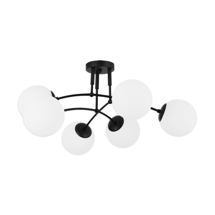 Lustra Cojom Porto 6NAB, metal negru, abajururi sticla, alb mat, 6XE27