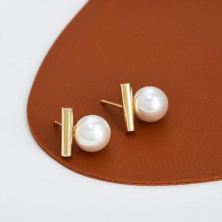 Cercei dama, TREXORA, Aliaj, Placat cu aur 14K, Auriu/Alb