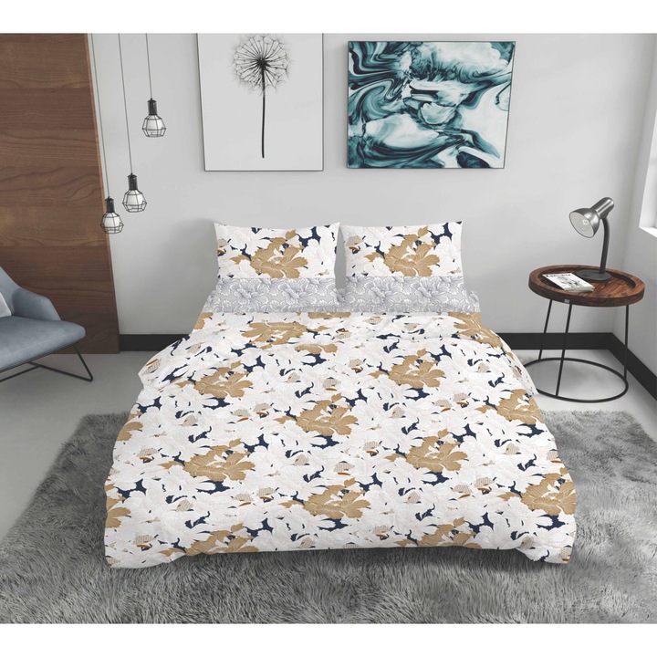 Dupla ágynemű 100% pamut Ranforce 4 db extra nagy, lepedő 240x260 cm, paplanhuzat 200x220 cm, 2 párnahuzat 50x70 cm, Bézs ALC3