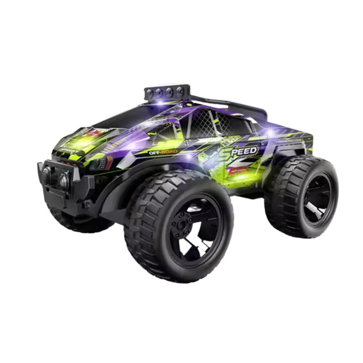 Masina Cross Country cu Rc, corp luminos, functia try me, acumulator, mov