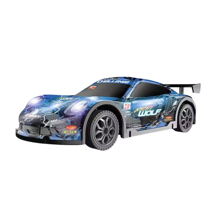 Masina Drift Racing Car cu Rc, corp luminos, roti rezerva, acumulator 3.7V, albastru