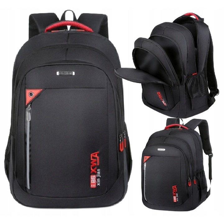 Túra hátizsák, Dabola, Univerzális, Női és Férfi, Oxford szövet, Vízálló, Laptop zsebbel, Állítható pántok, 48 cm magas, 31 cm szélesség, 14 cm mély, fekete pirossal