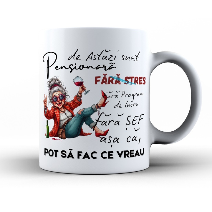 Cana Pensionara, Cadou Pensionare Colega, Cana Amuzanta, Ceramica 330 ml