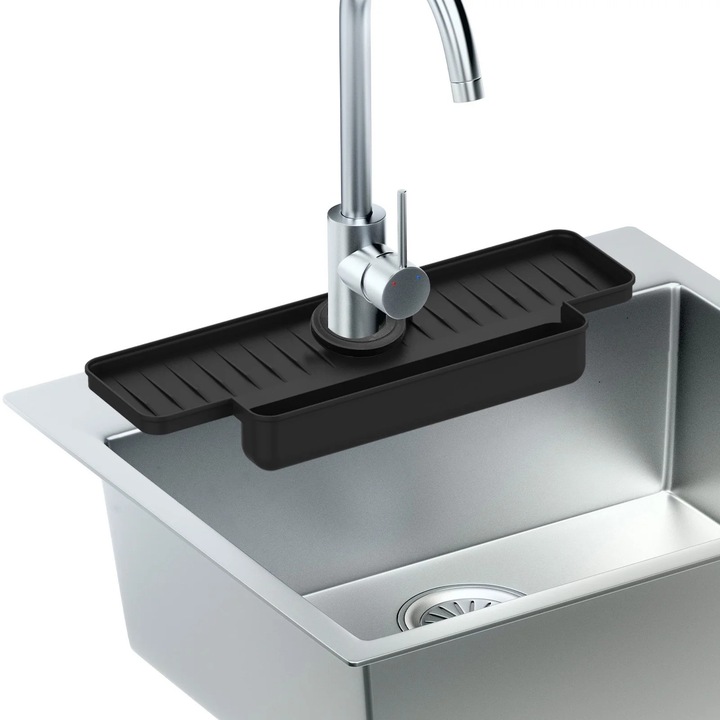 Подложка за оттичане на вода, силиконова подложка, за мивка, 1 комплект, сив цвят, регулируем размер