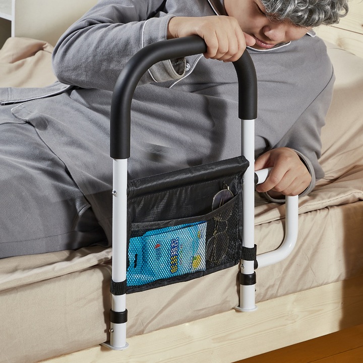 Sine de pat pentru adulti varstnici, asistenta la pat, cu manere duble, pentru a intra si iesi usor din pat, cu buzunar de depozitare, se potriveste tuturor dimensiunilor cadrului de pat, 300 lbs, Dispozitive si accesorii medicale uz casnic