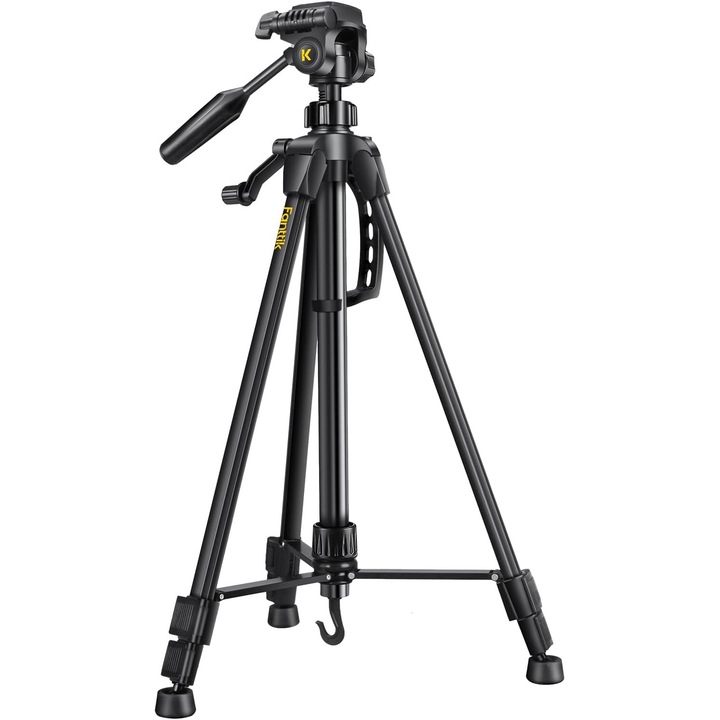 Trepied pentru Nivela Laser Fanttik DT1 cu Cap Panoramic Flexibil pe 3 Directii, Placa cu Eliberare Rapida si Filet de 1/4"-20, si Nivela cu Bule, pentru Instrumente de Masurare