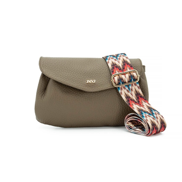 Geanta Dama, Zea, Casual, Piele Naturala, Lucrata Manual, Curea Textila, Multicolora, 26x17x5, Bej, 26x17x5 cm